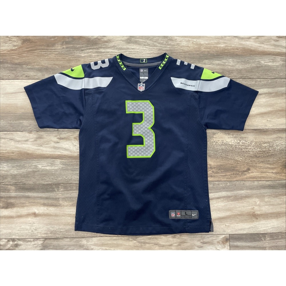 Nike Seattle Seahawks Russell Wilson #3 Youth L NFL Football Jersey Navy/Green